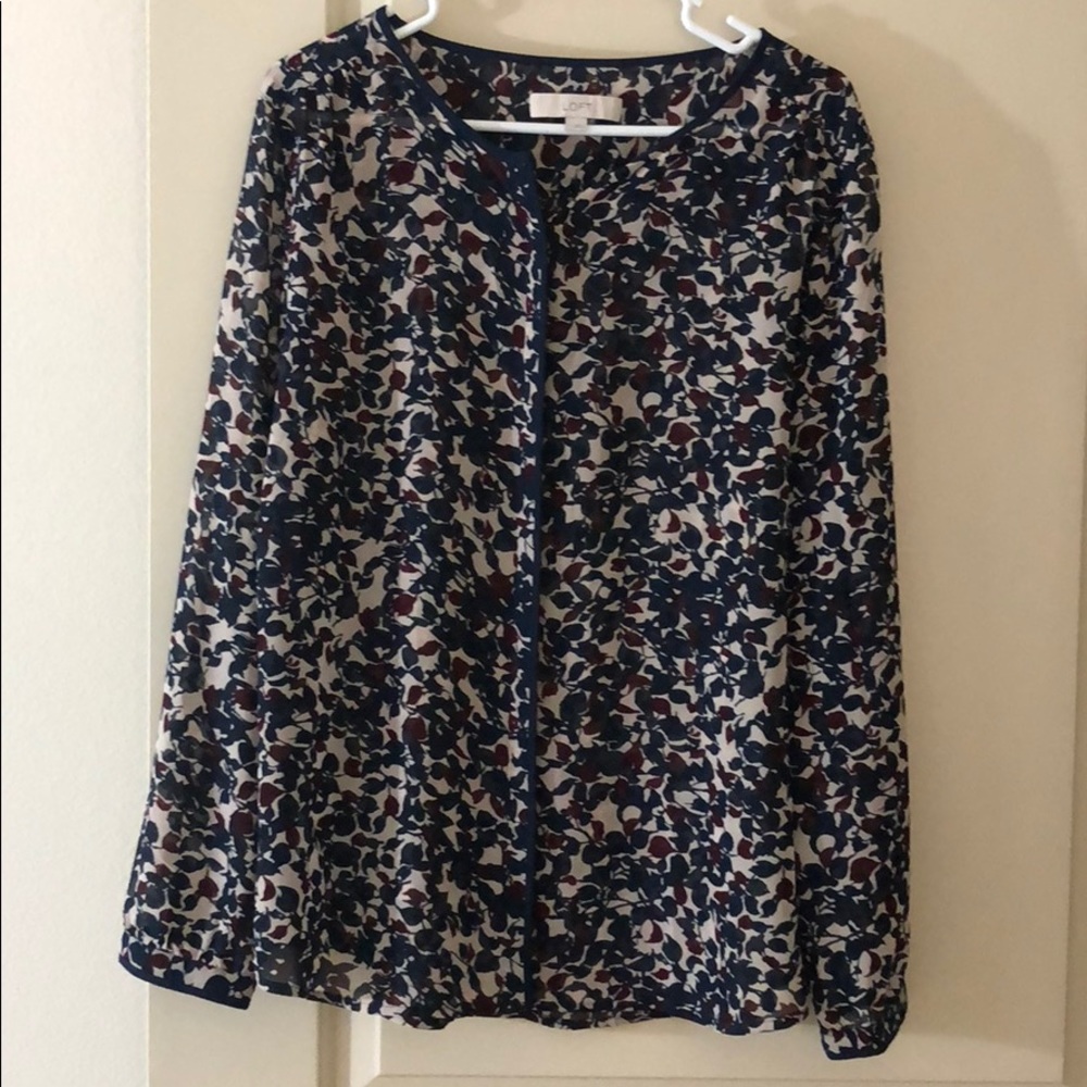 NWOT LOFT long sleeve sheer blue poly blouse large
